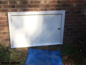 Custom built PVC crawl door Critter Control Triad Crawl space encapsulation